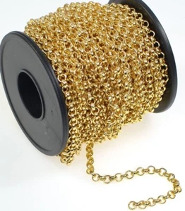 Chain, Bulk Rolo, Gold Plated Brass Rolo Belcher Chain with 3.9mm Links 3 Feet * - Picture 1 of 2