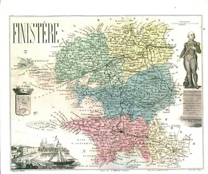 Réédition de gravure ancienne carte région département français Finistère - Picture 1 of 1