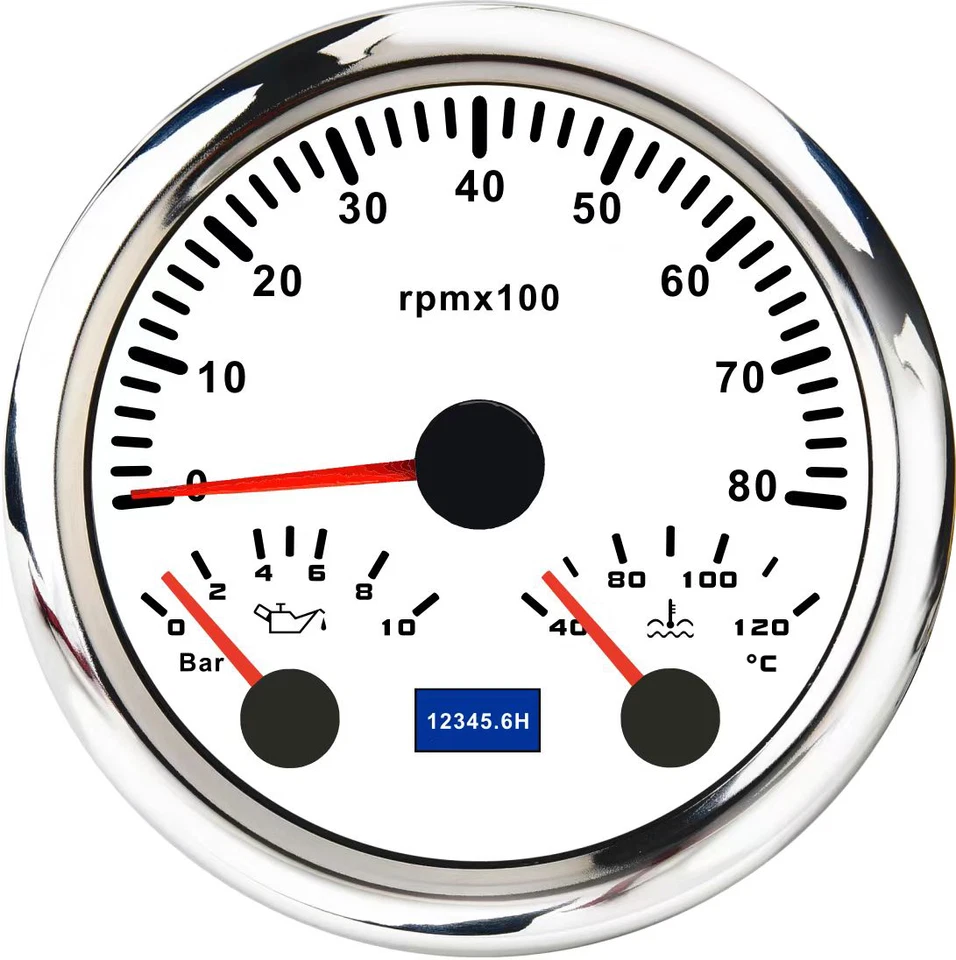 85mm White 3 IN 1 Tachometer 0-8000RPM with Water Temp Oil Pressure Gauge  - Image 1 of 4
