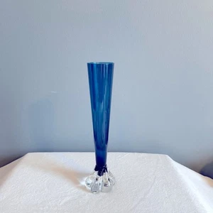 Vintage 1960s Aseda Sweden Bo Borgstrom Cobalt Blue Art Glass Fluted Bud Vase - Picture 1 of 7