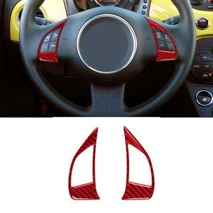 Red Carbon Fiber Interior Steering Wheel Button Cover Trim For 2012-15 Fiat 500 - Picture 1 of 12