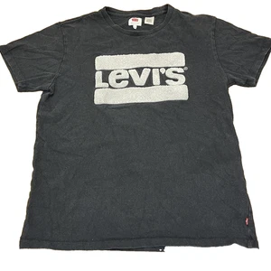 Levis Mens Medium T Shirt 3D Raised Logo Graphic Casual Cotton Black Gray - Picture 1 of 11