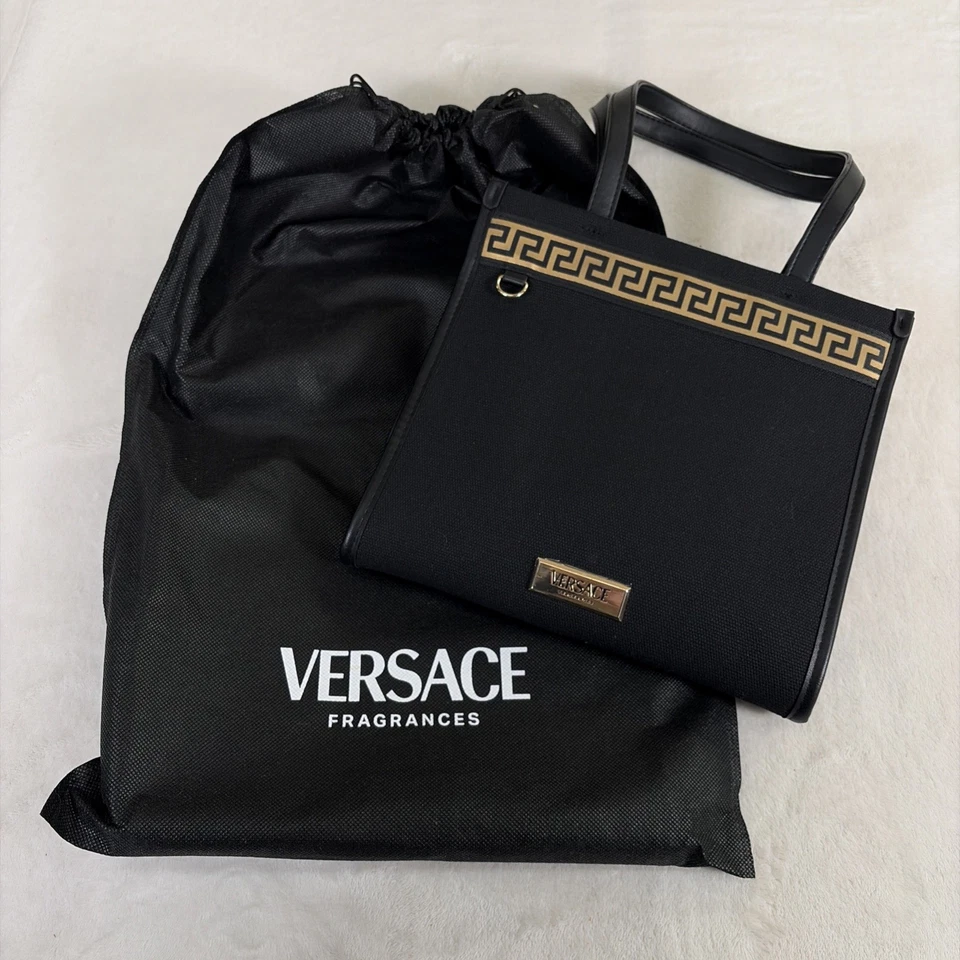 Versace Fragrances Canvas Bag Black Gold Travel Purse Handbag VIP GWP.