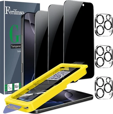 Ferilinso [Auto Dust Install] 3 Pack Privacy Screen Protector for iPhone 16 Pro - image 1 of 4