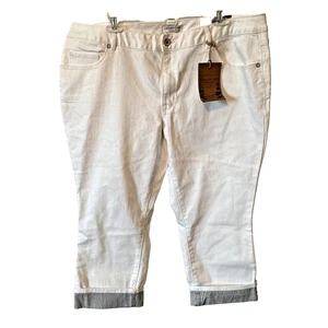 ColdWater Creek Damenjeans 18 weiß Stretch verkürztes Bein natürliche Passform Streifen neu mit Etikett - Bild 1 von 11