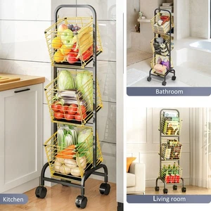 Cesta de almacenamiento multifuncional, soporte de cesta metálica de 3 niveles con ruedas y asa - Imagen 1 de 8