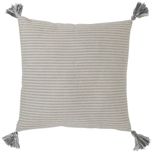 Almohada cuadrada tejida blanca lisa a rayas Northlight de 18" con borlas - Imagen 1 de 6