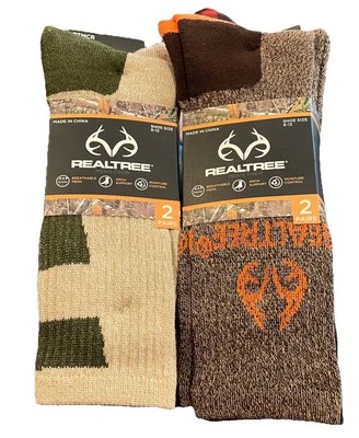 4 Pair RealTree Men Crew Socks Breathable Mesh ArchSupport Moisture Control, New - Image 1 of 4