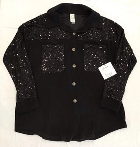 Kai Rae Womens Black Sequined Blouse / Size Large / New With Tags - Picture 1 of 5