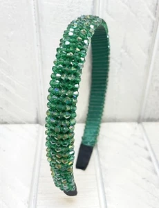 Accesorio de moda para cabello estilo fino diadema con cuentas verdes iridiscentes - Imagen 1 de 5