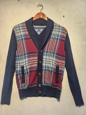 Tommy Hilfiger Vtg Luxury Blend Cardigan Sweater Navy Plaid Mens Sz XS Wool Y2K - Image 1 of 4