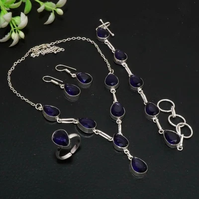 Juego de joyas hechas a mano de piedras preciosas de pera de plata esterlina 925 de amatista africana AAB 206 Foto 1 de 4