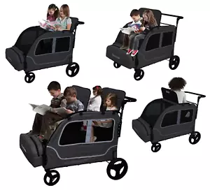 4 Sitzer Bollerwagen Kinderwagen, Bollerwagen für 2 3 4 Kinder Kleinkind Kinder Baby Reise Folda - Bild 1 von 12