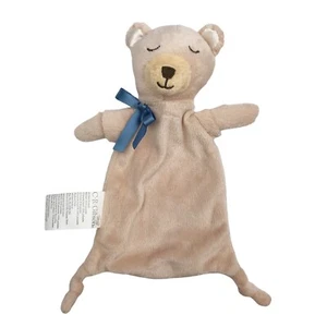 CR Gibson Bear Lovey Security Blanket Tan Brown Blue Satin Ribbon Bow Knotted - Picture 1 of 9