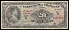 Mexico P-54a Banco de Mexico 20 Pesos CT-Q,27.12.1950  F+