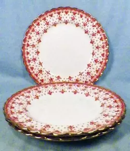 3 piatti insalata Spode Fleur de Lys Y7481 osso rosso Cina bordo oro piatto smerlato - Foto 1 di 5