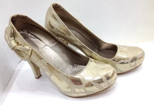 Women Pumps Shoes Gold Handmade Leather Beautiful Stiletto HighHeel Party Size 7 - Picture 1 of 8