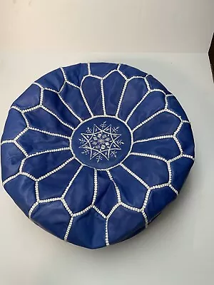 Moroccan Leather Pouf Ottoman Blue Floor Cushion Stool Footstool Yoga - Image 1 of 4