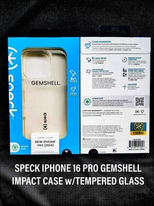 FOR APPLE IPHONE 16 PRO SPECK GEMSHELL GRIP  IMPACT CASE W/TEMPERED GLASS - Picture 1 of 6