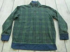 VTG Polo Ralph Lauren 1/4 Quarter Zip Green Blue Plaid Sweatshirt Small S Boys - Picture 1 of 2