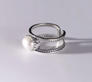I05 Ring modern mit weißer Perle Sterling Silber 925 größenverstellbar - Bild 1 von 4
