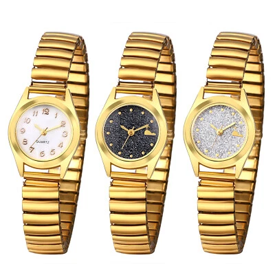 Women's Gold Tone Slim Elastic Band Dress Watch Quartz Stretch Strap Wrist Watch — 第 1/3 张图片
