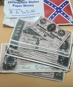 Confederate States of America Mixed Dollar Note 1864 Vintage Reproduction Lot - Picture 1 of 6