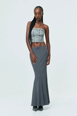 NUEVO CON ETIQUETAS Maxi Falda Acanalada Gris Sirena Thik Largo Maxi XXL Dividido HM Foto 1 de 4