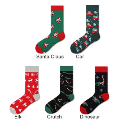 Red Green Christmas Crew Socks Cotton For Ladies Mens Xmas Decoration Gift - Image 1 of 4