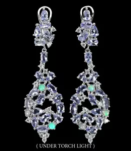 Estate 925 Orecchini Argento Tanzanite Opale di Fuoco Naturale Gemma Gioielli - Foto 1 di 9