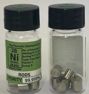 NICKEL RODS 99.999% 15 Grams / 1/2 Oz in Labeled Periodic Element Bottle - Picture 1 of 3