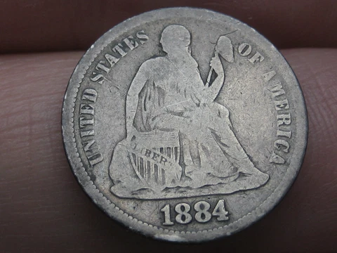 1884 S Seated Liberty Silver Dime- San Francisco, Good/VG Details Cover