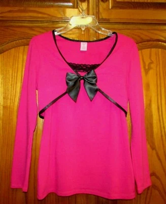 NEW COPPER KEY SZ 16 YTH GIRLS 2 PC PINK/BLACK BOW BUTTON CLOSURE/LACE TRIM TOP - Image 1 of 4
