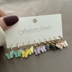 Faahion 5/Pairs Acrylic Butterfly Stud Earrings Hoop Drop Dangle Women Jewellery - Picture 1 of 6