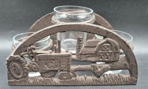 Portacandele rustico in ghisa 3 votivi scena casale di campagna - Foto 1 di 8