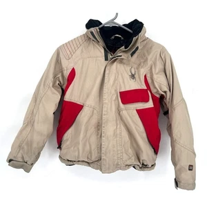 Spyder Kids Boys Winter Jacket Size 10 Medium Tan Red Cold Gear Kidcore Coat  - Picture 1 of 14