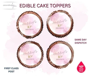 EDIBLE Cupcake Toppers PINK Gold Theme Printed ICING RICE WAFER 2" PRE CUT - Picture 1 of 1