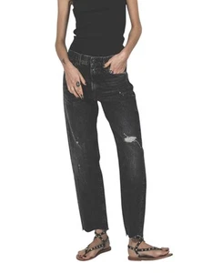 R13 Boyfriend Women Jeans 27 Distress Washed Ankle Cropped Eberit Black RRP€595 - Picture 1 of 13