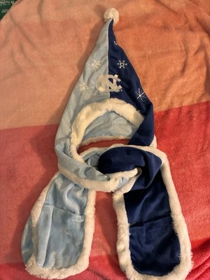 UNC-CH Tarheels Fleece Scarf With Head cover. Lt Blue Dark Blue W/snowflakes - Image 1 of 4