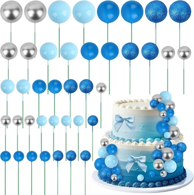 40 peças enfeites de bolo bolas de espuma de pérola palitos de bolo mini balão enfeite de cupcake - Imagem 1 de 4