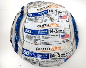 Cerrowire 147-1403BR 50-Feet 14/3 NM-B Solid with Ground Wire, White - Picture 1 of 6