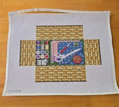 Susan Roberts Hand Painted Needlepoint Brick Cover Canvas-SEWING BASKET-13 Mesh - Image 1 of 4