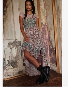 FREE PEOPLE One I Love Maxikleid gemischt Blumen Gr. XL tiefer Rücken Schnürung Boho - Bild 1 von 10