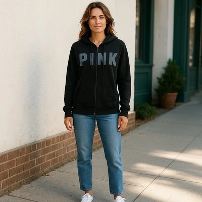 Sudadera con capucha negra rosa Victoria Secret para mujer talla XS Foto 1 de 4