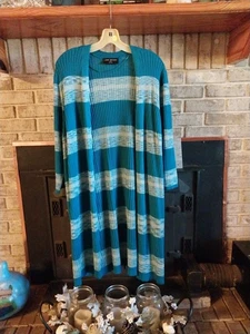 Lane Bryant Size 22/24 Blue Striped Duster Cardigan Sweater Office Casual - Picture 1 of 14