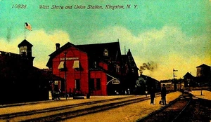 Cartolina West Shore and Union Station Kingston NY treno inutilizzato - Foto 1 di 2
