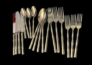 19pc Bamboo Vietnam Flatware Set Stainless Tiki Forks Spoons Knives High Quality - Picture 1 of 15