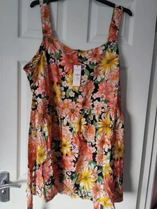 BNWT 26-28 Yours Floral Yellow Tunic Sleeveless Summer Flower Smock Shirred - Picture 1 of 4