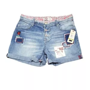 LEI Girls Low Rise Denim Shorts Size 14 Regular Floral Patches - Picture 1 of 7