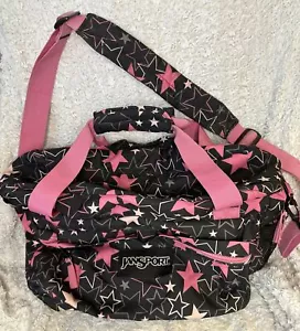 Bolso de hombro JanSport para libros de viaje negro con estrellas rosas excelente estado - Imagen 1 de 15